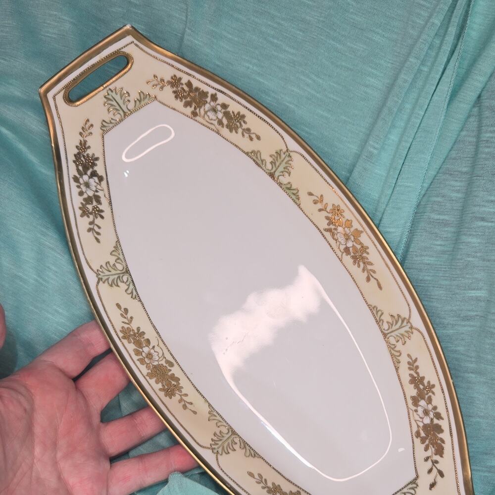 Antique Hand Painted Nippon Porcelain Relish Tray Blue Spoke Mark 1911-1921
